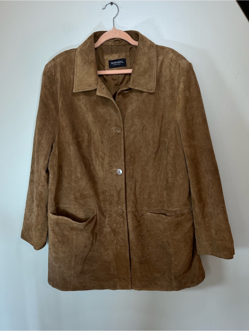 Vintage Bernardo Camel Tan Soft Suede Leather Jacket Western Cowgirl Boho XL
